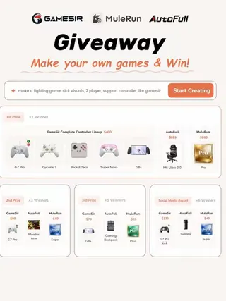 [GIVEAWAY] Make a Game & Win the Ultimate $4,000+ Setup from GameSir, AutoFull & MuleRun! 🎮💺 🚀 Hello GameSir Community! We’re excited to announce that the MuleRun Game Jam 2026—co-hosted by GameSir x 
