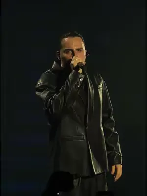 Ernia wearing our 1 of 1 Leather Jacket and Pants for the opening night of his ‘Per soldi e per amore’ tour in Milan.  #fivefourfive #ernia #milan 