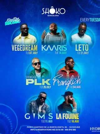 Si pensabas que el verano iba a ser tranquilo, los martes en @shokobarcelona se llenan de fuego con los reyes más potentes del panorama urbano francés 🧨 Prepárate para noches únicas 👉🏻 SAVE THE DATES: