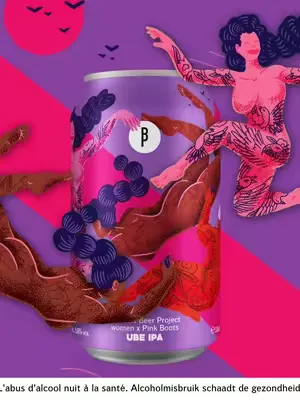 Brussels Ink, notre bière Pop-Up de mars & avril, en partenariat avec la Pink Boots Society 💜 Une UBE IPA rosée (5,8%), disponible pour une durée limitée. Brassée pour mettre en lumière la créativité,
