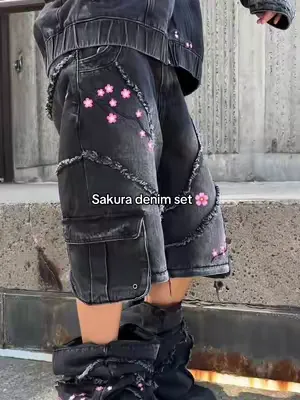 Sakura denim set 🌸 #fashiontiktok #fashionbrand #sakura #streetwearstyle #fypシ゚ 