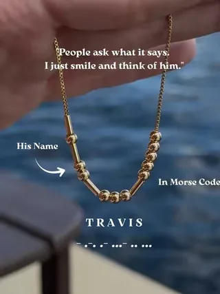 A love story 🤍  #tulasjewelry #travis #himandher #namenecklaces #morsecodenecklace 