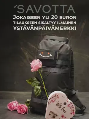 Ystävänpäivä Savotalla Kaikki verkkokaupassamme (savotta.fi)  9.–15. helmikuuta 2026 tehdyt arvoltaan vähintään 20 €:n tilaukset sisältävät ilmaisen ystävänpäivämerkin. Tämä merkki on Savotan tuttu Ha