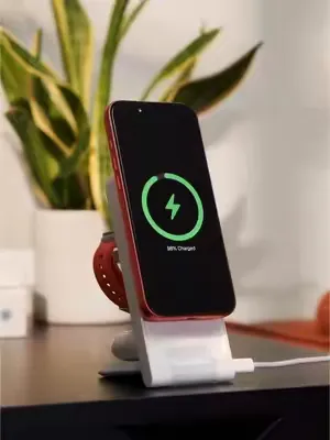 One refined stand replaces three cables, powering your iPhone, Apple Watch, and AirPods simultaneously.