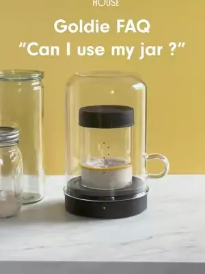 Any sourdough starter jar that fits inside Goldie will work. Use Goldie to keep your sourdough starter active and healthy so you can bake your best bread. Learn more: sourhouse.co/goldie #sourdough #s
