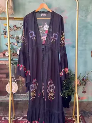 "#A closer look at the details on our Wildflower Duster. Intricate stitching, delicate trims and textures you can feel through the screen. Sold out in a few sizes