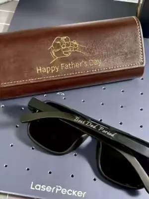 POV: Finally found a Father's Day gift he'll actually use 😎 Custom engraved sunglasses. Matching personalized case. Summer vibes only. ☀️🌊 Imagine Dad rocking these at the beach this vacation. Made wi