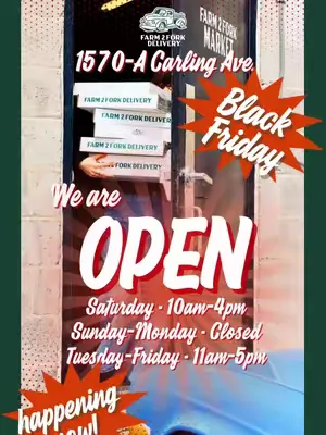 We are OPEN! Happening now 💥Black Friday Specials💥 Order Online 🤳🏻 www.Farm2Forkdelivery.ca  Come by our Market 🗺️ 1570-A Carling Ave  #farm2forkmarket #bestcanadianmeat