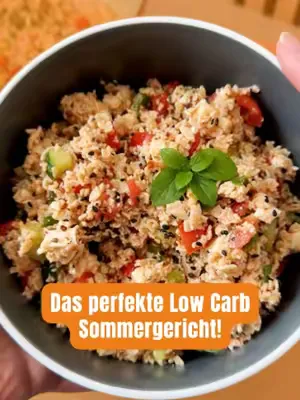 Couscous-Salat – aber in Low Carb 😱🥗 Nährwerte pro Portion (als Beilage): Nur 1,4 g Netto-Kohlenhydrate pro Portion. 11 g Protein. 28 g Ballaststoffe. 🙌 Vor einiger Zeit hat uns Katharina, die sich ke