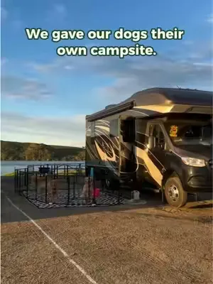 The Camp Setup We Trust With Our Whole Pack 🐶🏕️ Right beside the RV, with enough room for the whole pack. After plenty of real camp days, this is still the dog boundary we trust. Check the link to mak